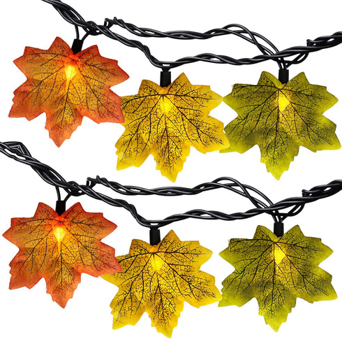 SUNSGNE 13.6FT Fall Lights Thanksgiving String Lights, 35LED Orange Yellow Green Maple
