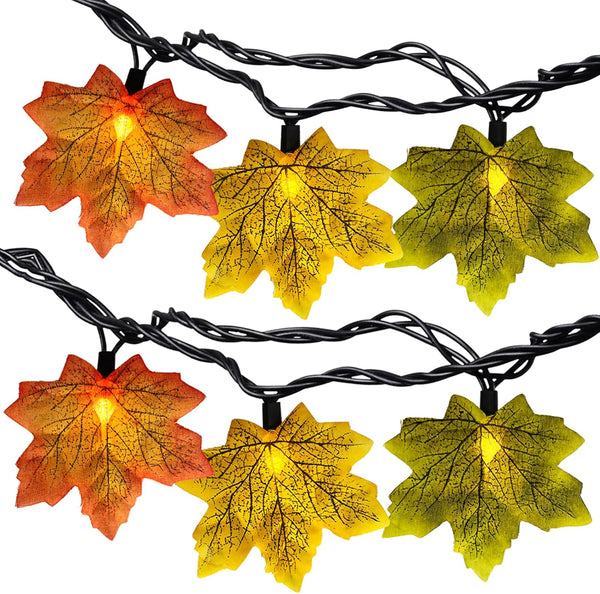 SUNSGNE 13.6FT Fall Lights Thanksgiving String Lights, 35LED Orange Yellow Green Maple