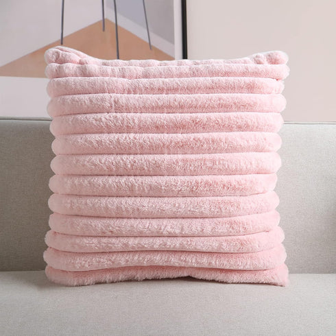 Super Soft Throw Pillow Cover, 20x20 Double Side Faux Fur Cushion Cover, Pink, 1 Piece