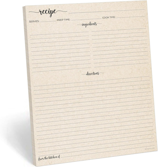 321Done Recipe Paper: 8.5x11 Tan Full Page Blank Recipe Paper, 50-Pack for Recipe Binder and Organizer