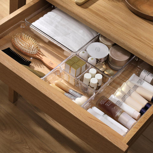 Criusia 12 Pack Large Clear Plastic Drawer Organizer Trays for Kitchen, Bathroom, Makeup, Office Storage