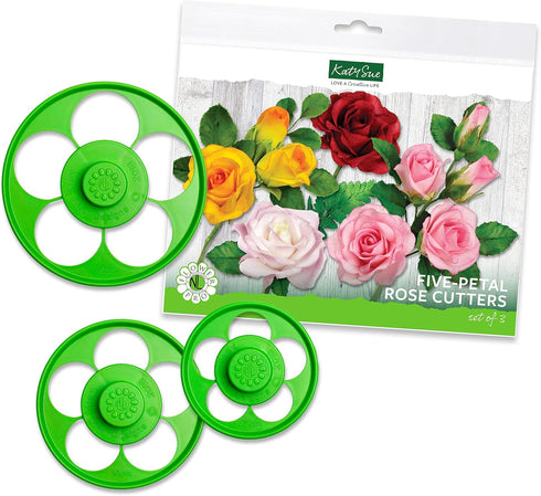Flower Pro Five Petal Rose Cutters Set of 3 for Cake Decorating - by Katy Sue Green