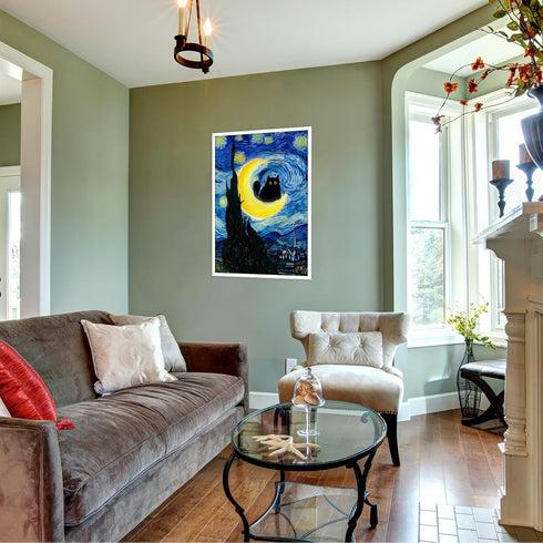 TYOHU Funny Starry Night Cat Canvas Wall Art, 24x36in Unframed Black Cat Poster Colorful Abstract Farmhouse Decor