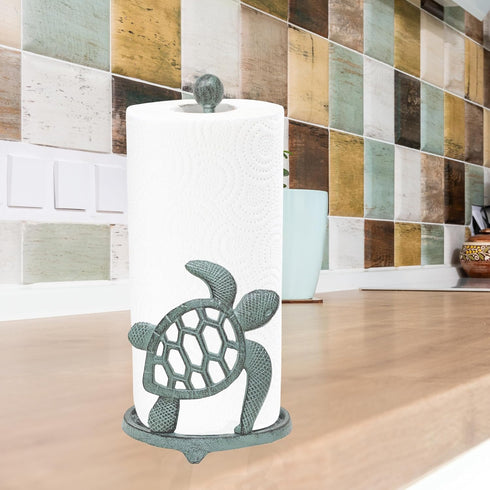 Countertop Coastal Sea Turtle Paper Towel Holder Ocean-Inspired Cast Iron Kitchen Dcor, Rustic Beach House Accessory