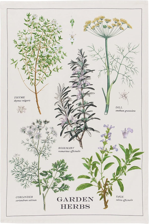 Now Designs Garden Herbs Printed Kitchen Towel, 18x28 inches