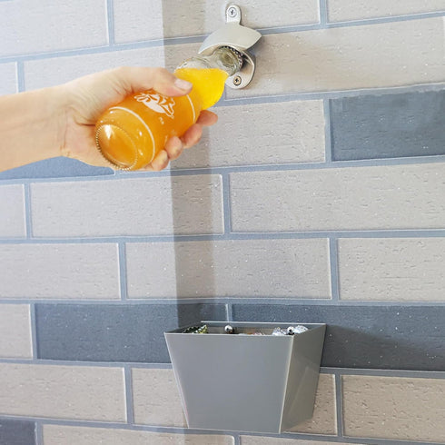 Silver Bottle Cap Catcher, Wall Mounted Beer Bottle Top Bucket, Stainless Steel 5"