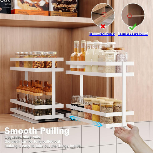 2 Pack 2 Mustorn Pull Out Spice Rack Organizer for Cabinet, Tier Metal Slide Out Seasoning Organizer and Storage Heavy