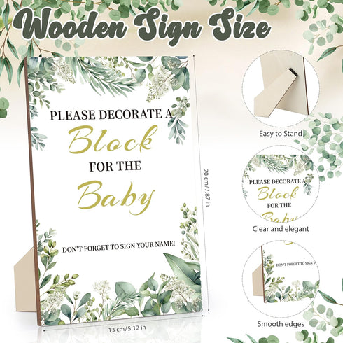 72PCS wookidel Baby Shower Games Kit with Blank Wooden Blocks, Acrylic Paint Marker, Wooden Box and Sign, Blocks