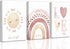 3 Pcs Nursery Canvas Wall Art Pink Sun Rainbow Hearts Posters Prints