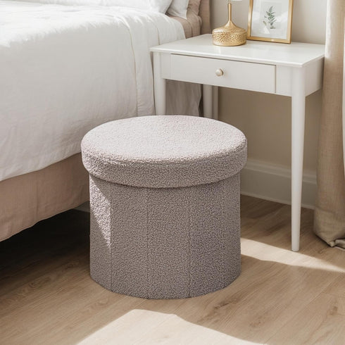 15" Round Storage Ottoman, Foldable Foot Stool with Hidden Storage&Folding Ottoman for Living Room Bedroom, Portable