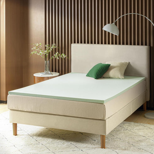 ZINUS 2 Inch Green Tea Memory Foam Mattress Topper, Smaller Convenient WonderBox Packaging, Pressure-Relieving Layers,