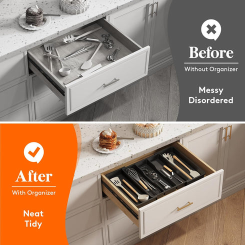 Lifewit Expandable Utensil Organizer for Kitchen Drawers, Adjustable Cutlery Holder, Plastic Storage Divider for