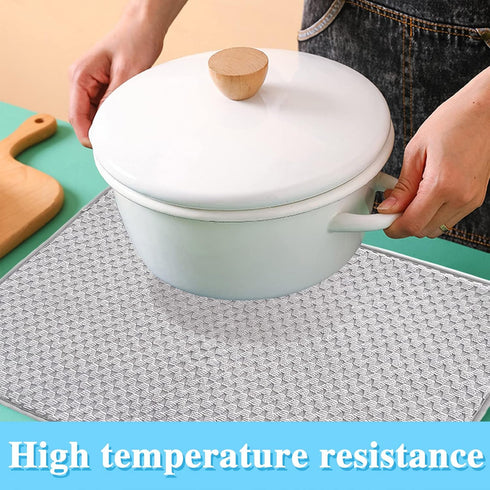 2 Pack Microfiber Dish Drying Mat 24*17 inch, Absorbent Dish Drainer for Kitchen Counter, Sinks, Draining Racks (Gray)