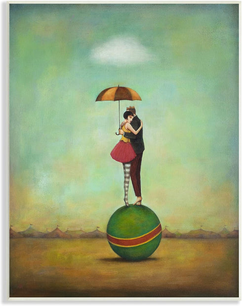 Stupell Industries Surreal People & Umbrella Balancing Green Striped Ball, Design by Duy Huynh, 10 x 15