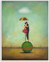 Stupell Industries Surreal People & Umbrella Balancing Green Striped Ball, Design by Duy Huynh, 10 x 15