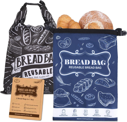 Seaury Kareen Bread Bag, 2 Packs Reusable Sourdough Storage Bag With Zipper for Homemade