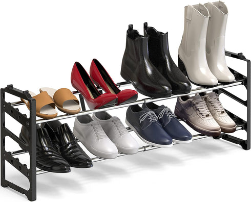 Simple Houseware 2-Tier Expandable (18''-34'') and Stackable Shoe Racks with Shelves for