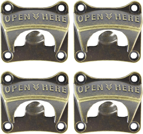 Vintage Square Wall Mounted Bottle Opener, Stainless Beer Cap Opener Antique Bronze (Pack of 4)