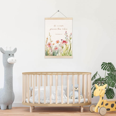 Koesus 12x16 Inch, Nursery Bible Verses Christian Wall Art Poster Hanger Frame She is More Precious Than Rubies