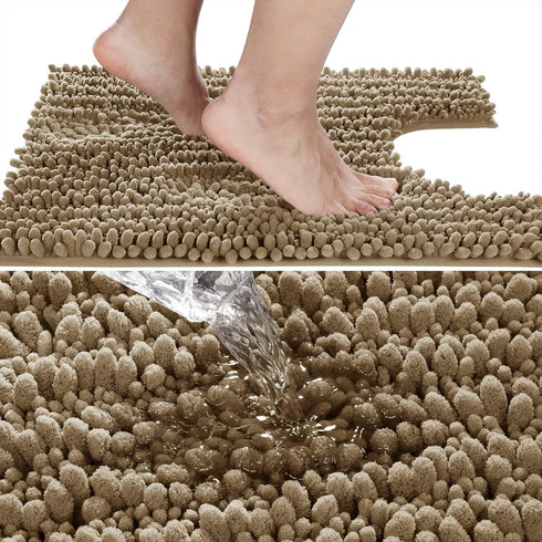 Yimobra Luxury Shaggy U-Shaped Toilet Rug, 24.4 X 24.4 Inches, Soft Contour Mat for Bathroom Floor, Non Slip Bath
