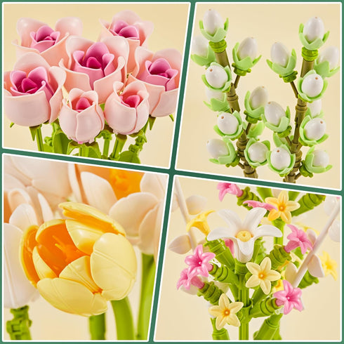 EWED Sets, Tulip Rose Flowers Building Gift for Mothers Day, Flower Bouquet Compatible with Lego Flowers Botanical