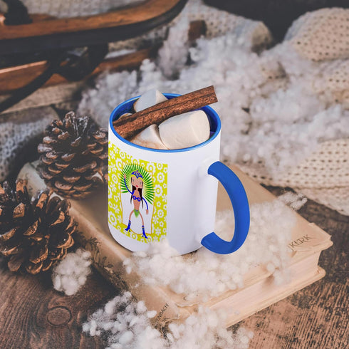 3dRose Dancer From Brazil Cartoon Samba Two Tone Mug, 11 oz, Blue