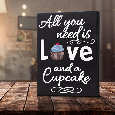 JennyGems All You Need is Love and a Cupcake Wooden Sign - Bakery Signage and Decor Gift for Cupcake Lovers, Made in USA
