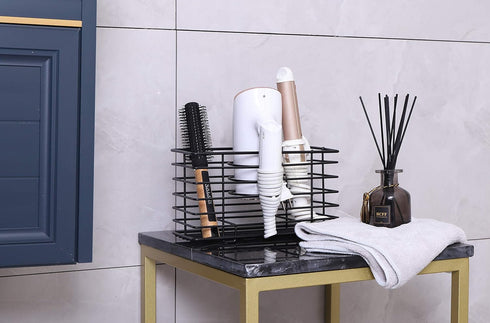 YCOCO Hair Dryer Holder, Wall Mount Metal Wire Organizer for Hair Care Styling Tools, Black