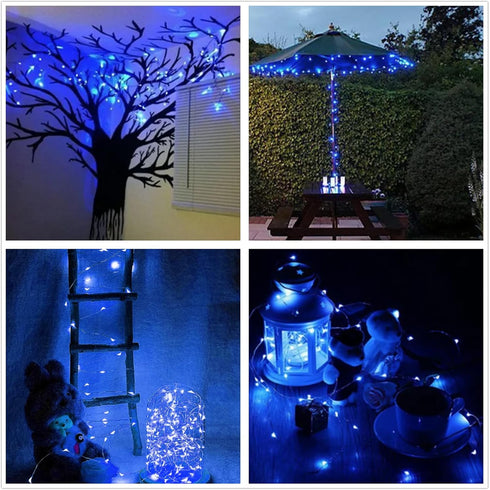 Ranlraka 7Ft 20 Decoration-2Pack Blue Battery Operated LED String Lights LED Silver Copper Wire Fairy Ambiance Lighting