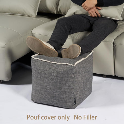 18 18 Inch Louis Donn x Unstuffed Storage Pouf Ottoman Cover, Square Cotton Linen Footstool Cover, DIY Bean Bag