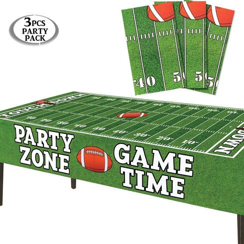 AnapoliZ Football Tablecloth Plastic | 3 Pcs Party Pack (54" x 72") | Rectangular Game Day Table Cover