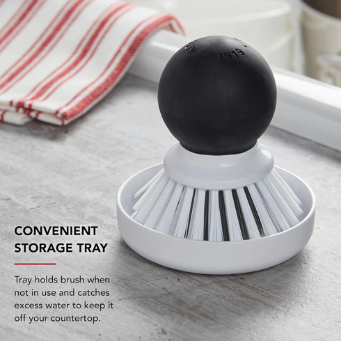 Countertops 2 KitchenAid Palm Brush with Dish Tray to Keep Dry and Clean, Durable Nylon Bristles for Tough Cleaning