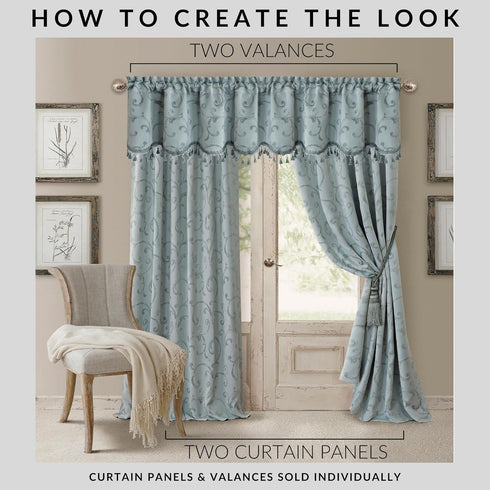 Elrene Home Fashions Mia Jacquard Scroll Blackout Valance, 52" x 19" (1 Valance), Blue