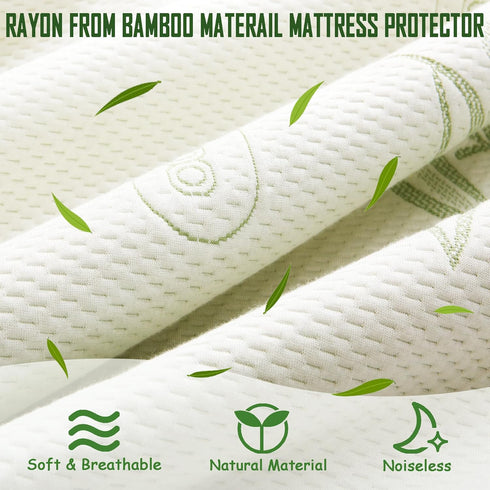 Twin Size Waterproof Mattress Protector, Premium Cooling Viscose from Bamboo, Breathable, 21" Deep Pocket
