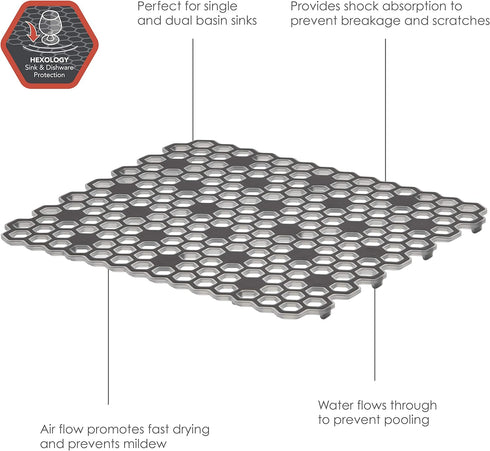Spectrum Diversified Hexa Raised Feet Small Mat for Dual Sinks, Quick-Drying Heavy-Duty Protector, Non-Slip Surface -