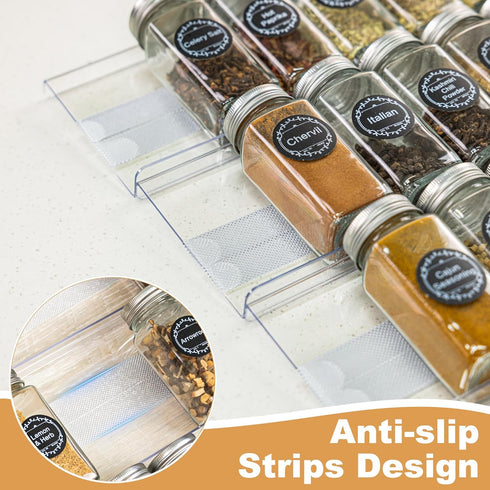 8-Pack (13" 26") 56 Spice Drawer Organizer, Expandable Acrylic Seasoning Rack to with Anti-Slip Mat, Kitchen Spice Rack