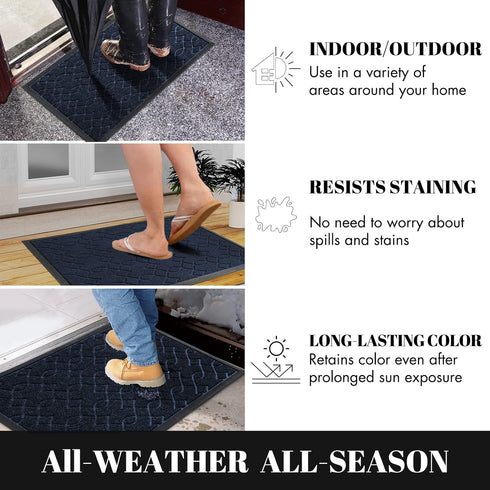 Yimobra Front Door Mats - Heavy Duty Water Absorbent Mud Resistant Easy Clean Entry Outdoor Indoor Rugs (Blue)