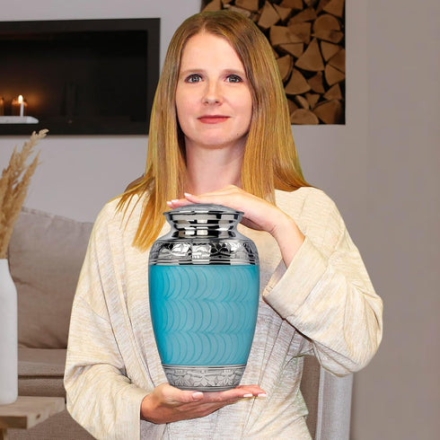Trupoint Memorials Cremation Urns for Human Ashes - Decorative Burial Urn for Adult Men and Women, Large Light Blue