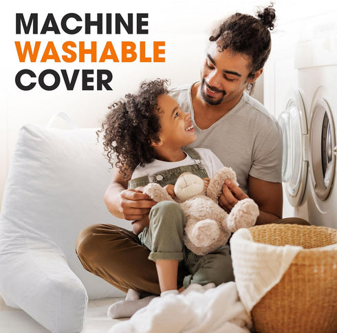 Cheer Collection Reading Pillow with Arms Portable Bed Pillow for Sitting Up & Support, Hollow Fiber-Filled Back Rest