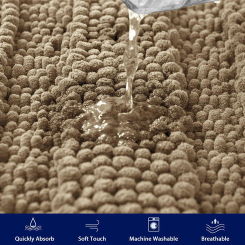 SUBRTEX Bathroom Rugs Chenille Bath Rug - Soft Non Slip Striped Plush Bath Mat for Bathroom (Sand, 16"x24")