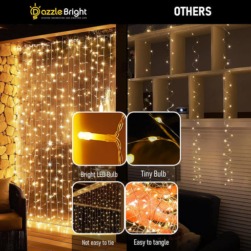 300 Dazzle Bright LED Curtain Lights, Plug in Fairy Curtain Lights for Bedroom, Christmas Hanging String Lights Outdoor