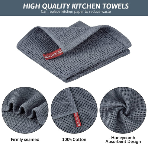 Nialnant Cotton Cleaning Rags - Waffle Weave Kitchen Towels, Absorbent Quick Drying Dish Cloths (12 in x 12 in)