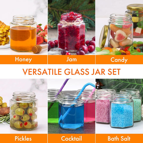 3oz 20Pack, (3 fl.oz-20Pack) Honey Jars with Dipper AuroTrends Glass Jars for Baby Shower Favors/Wedding Favors