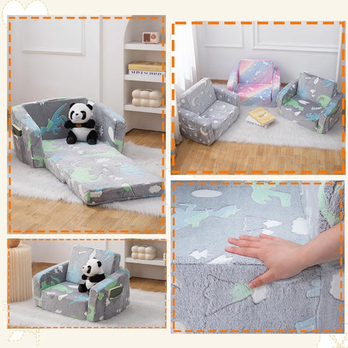 SUFUS 2-in-1 Baby Toddler Couch Chair Kids Foldable Toddler Fold Out Couch Sofa for Playroom Pull Out Children