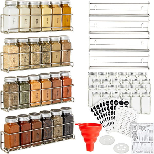 Talented Kitchen Spice Rack Organizer - 4 Stainless Steel Wall-Mounted Racks -