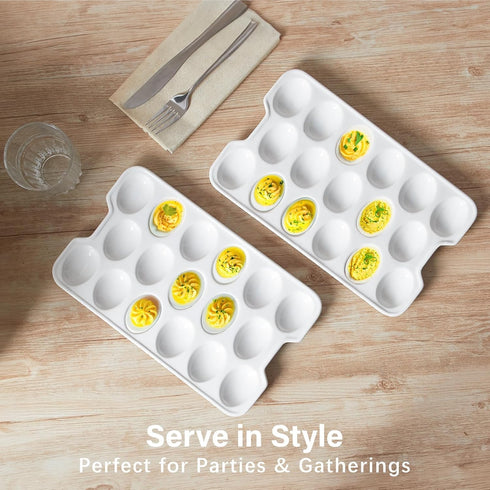 17-Hole ONEMORE Ceramic Deviled Egg Platter, Christmas Deviled Egg Tray Rectangular Fridge Eggs Holder Appetizer