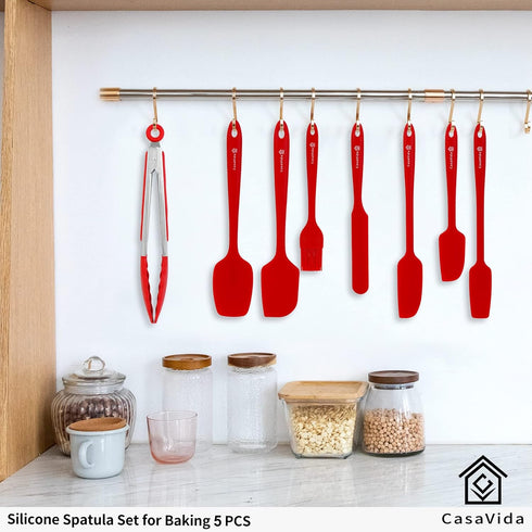 CasaVida 5pcs Silicone Spatula Set, Red High Heat Resistant Non Stick Kitchen Utensils for Baking