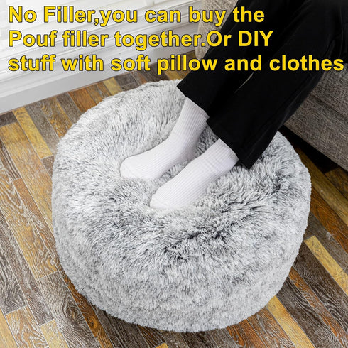 20x20x12 Inches Asuprui Grey Ottoman Foot Rest NO Filler Pouf Ottoman Unstuffed Round Pouf Seat Bean Bag Chair Foldable