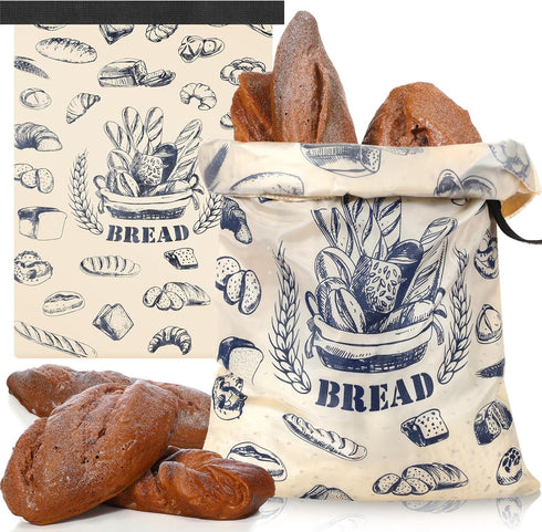 2 Pcs Bread Bags for Homemade Maker Gift Zipper Reusable Beeswax Bread
