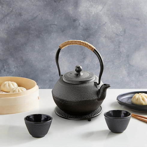 1200 mL, 2 Set Juvale Cast Iron Teapot - Black, Cups - Japanese Tea with Stainless Steel Infuser & Stovetop Kettle
